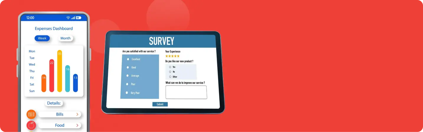 Mobile expenses dashboard and customer survey interface