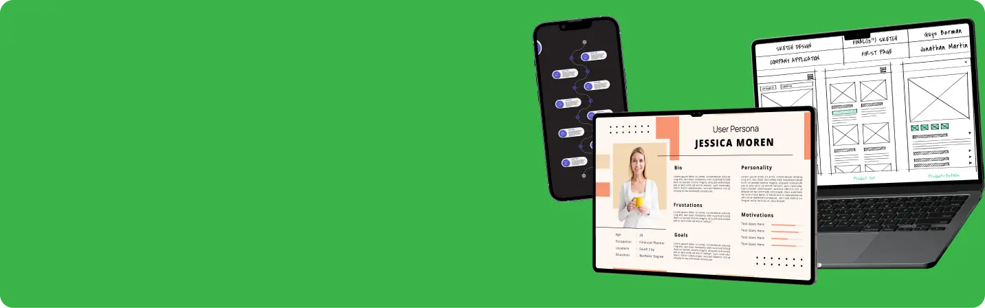 UX research, user persona, mobile flow and wireframe planning