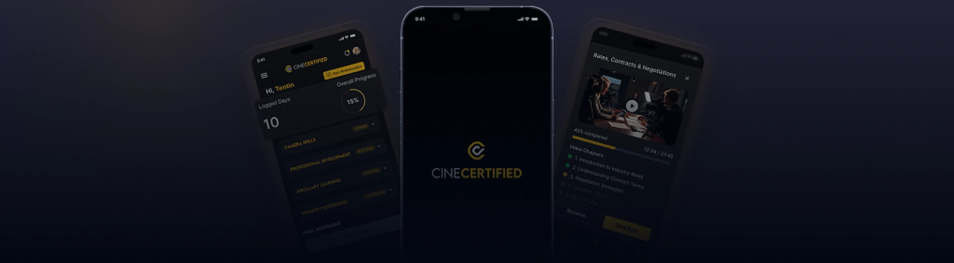 CineCertified mobile application screens